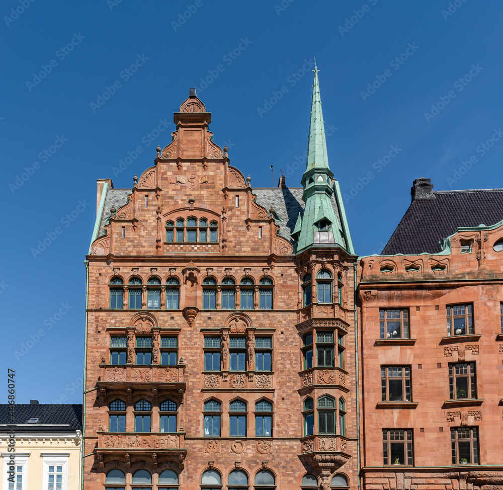 Obraz premium Lejonet Pharmacy building at Stortorget Square - the oldest pharmacy of Sweden - Malmo, Sweden