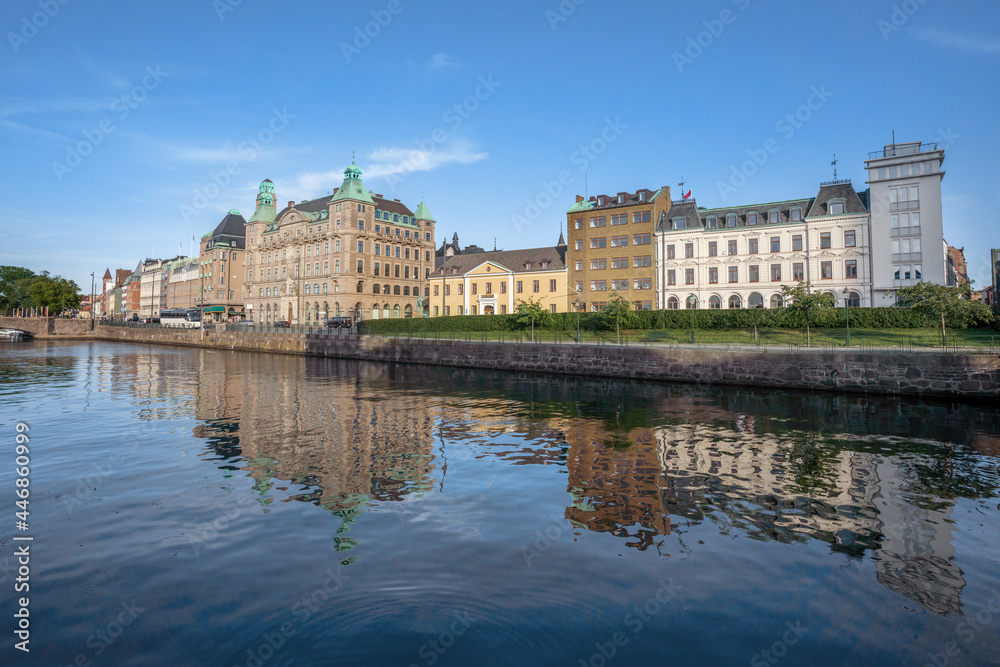Malmo old town view from Canal with Skanepalatset building - Malmo, Sweden