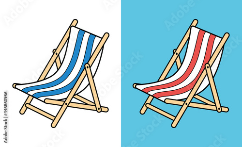 Beach deck chairs, lounge chaise cartoon vector.