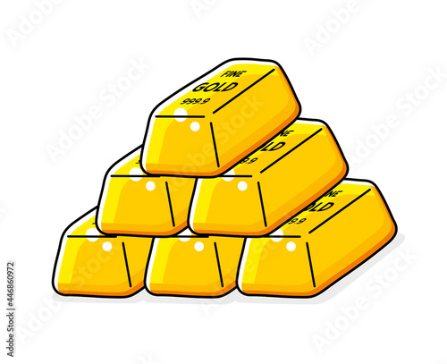 Gold bars stack isolated cartoon vector