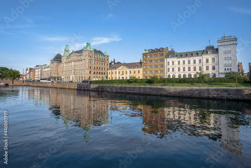 Malmo old town view from Canal with Skanepalatset building - Malmo, Sweden