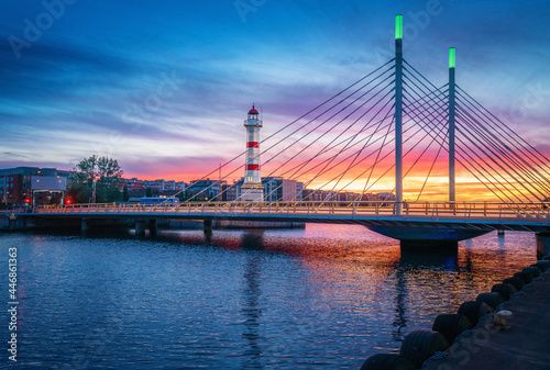 Malmo Old Lighthouse and University Bridge at sunset - Malmo, Sweden