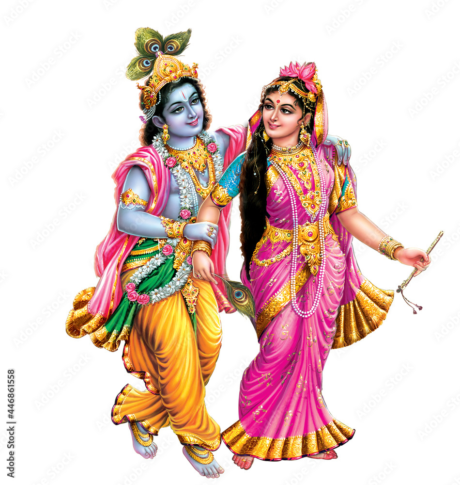 Naklejka premium Indian God Radhakrishna, Indian Mythological Image of Radhakrishna.
