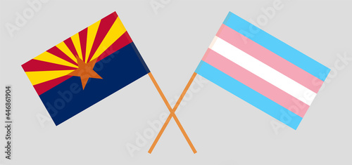 Crossed flags of the State of Arizona and Transgender Pride. Official colors. Correct proportion