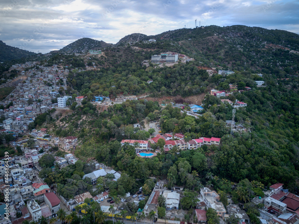 An Aerial View of a Hillside with Hotels and Residences in Cap-Haitien, Haiti
