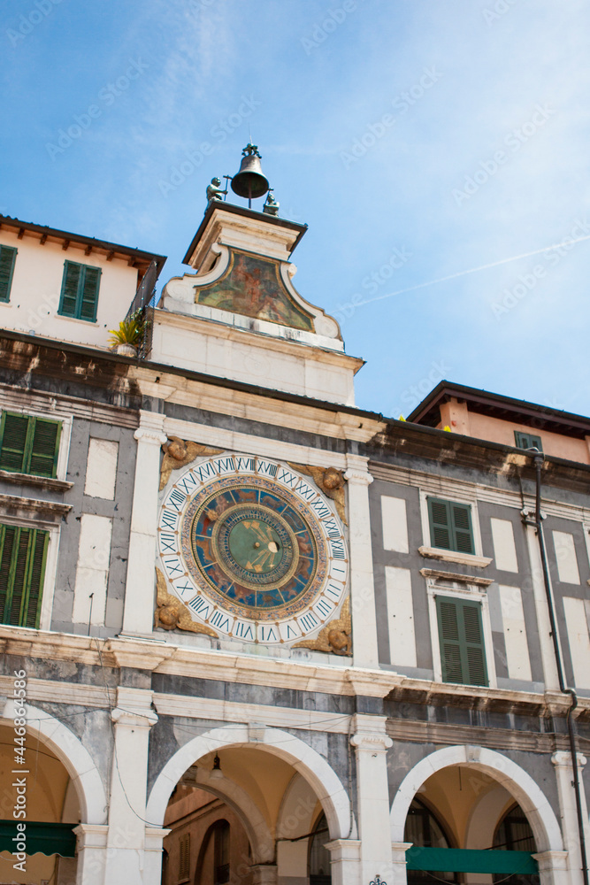 Fototapeta premium The Torre dell'Orologio (Clock Tower in English) is a 16th-century building located in the Piazza della Loggia in Brescia, Lombardy, Italy. Historical European landmark constructed by Ludovico Beretta