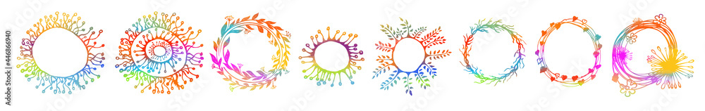 Graphic multicolored abstract round frames. Handmade. Vector illustration