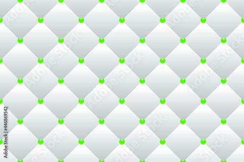 White luxury background with rhombuses and green beads. Seamless vector illustration. 