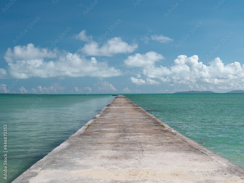 
Okinawa,Japan - July 14, 2021: 1000 feet long Iko pier and beautiful sea in Kuroshima island, Okinawa, Japan
