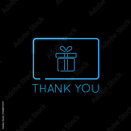 Thank you gift card glowing neon vector illustration