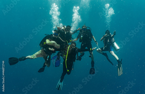 Wallpaper Mural group of divers performing the mandatory safety stop while ascending Torontodigital.ca