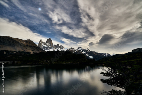 night of stars in the Fitz Roy hill in Patagonia Argentina photo