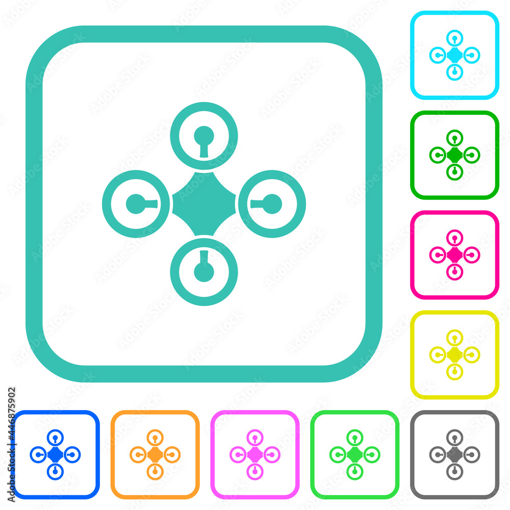 Drone top view solid vivid colored flat icons Drone top view solid vivid colored flat icons