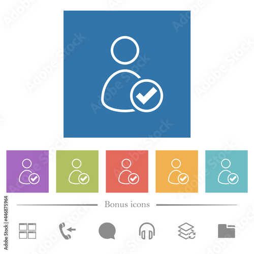 User OK flat white icons in square backgrounds