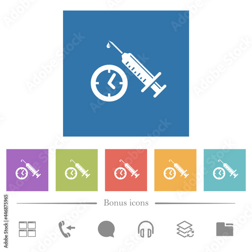 Vaccination appointment flat white icons in square backgrounds