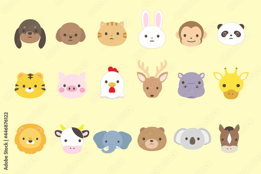 かわいい動物の顔のイラストセット かわいい動物の顔のイラストセット