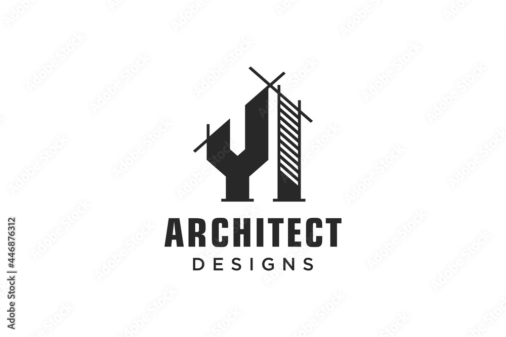 Letter Y Simple modern building architecture logo design with line art skyscraper graphic