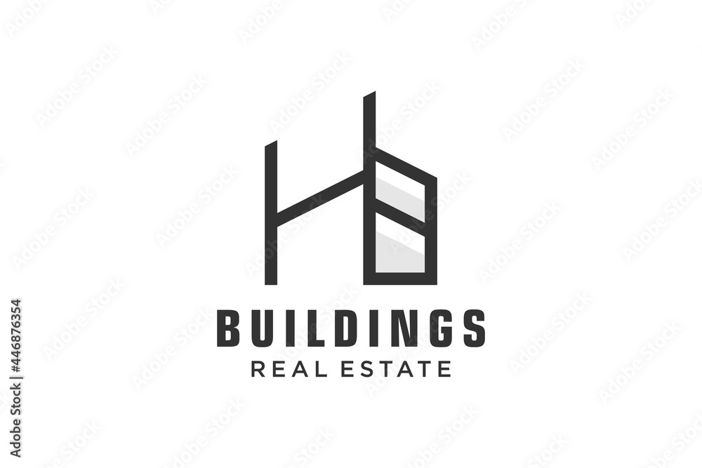 Letter H Simple modern building architecture logo design with line art skyscraper graphic Letter H Simple modern building architecture logo design with line art skyscraper graphic