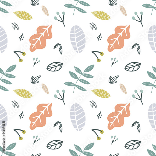 colorful seamless vector pattern with various leaf