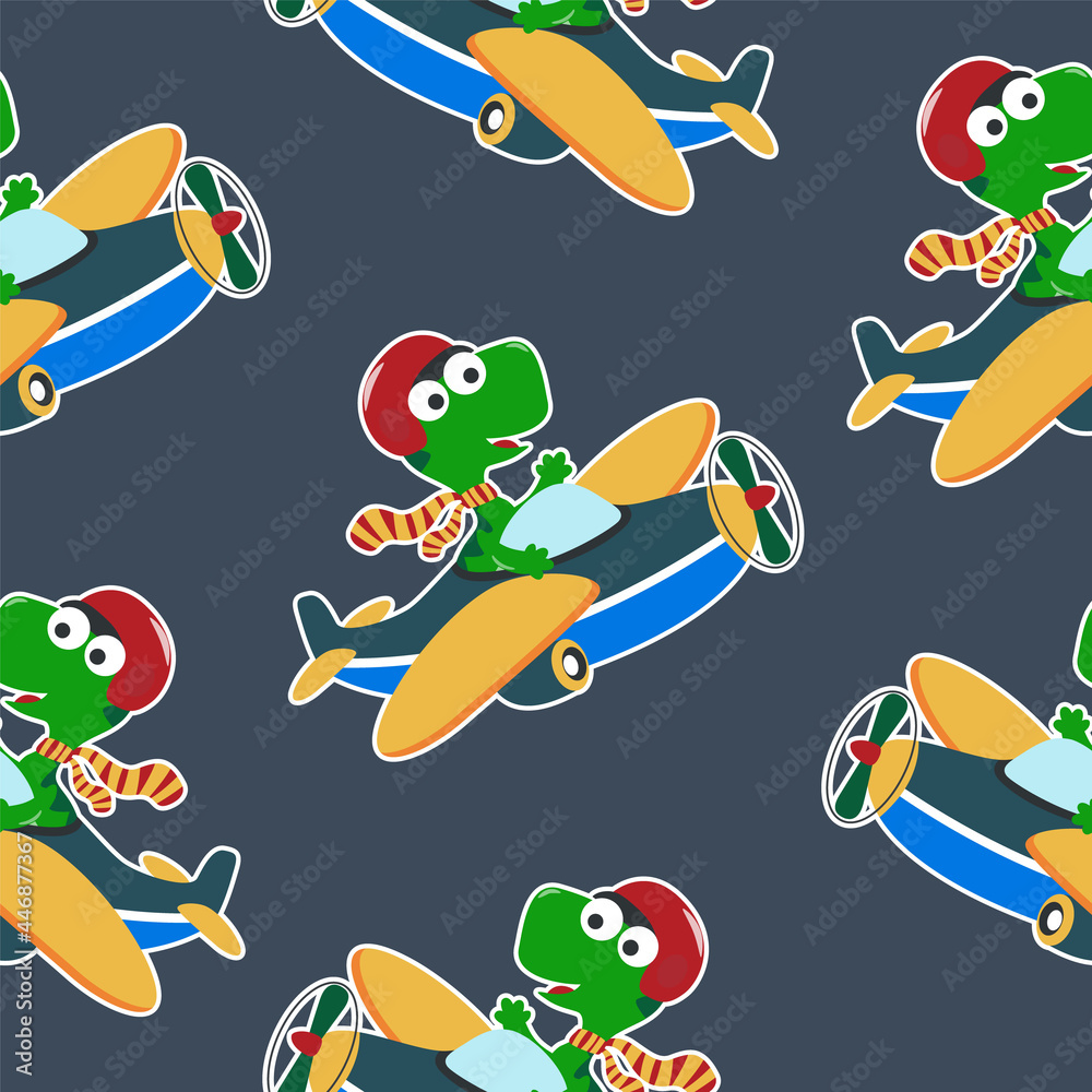 Seamless pattern texture with Cute dinosaurs flying in airplane, For fabric textile, nursery, baby clothes, background, textile, wrapping paper and other decoration. Seamless pattern texture with Cute dinosaurs flying in airplane, For fabric textile, nursery, baby clothes, background, textile, wrapping paper and other decoration.