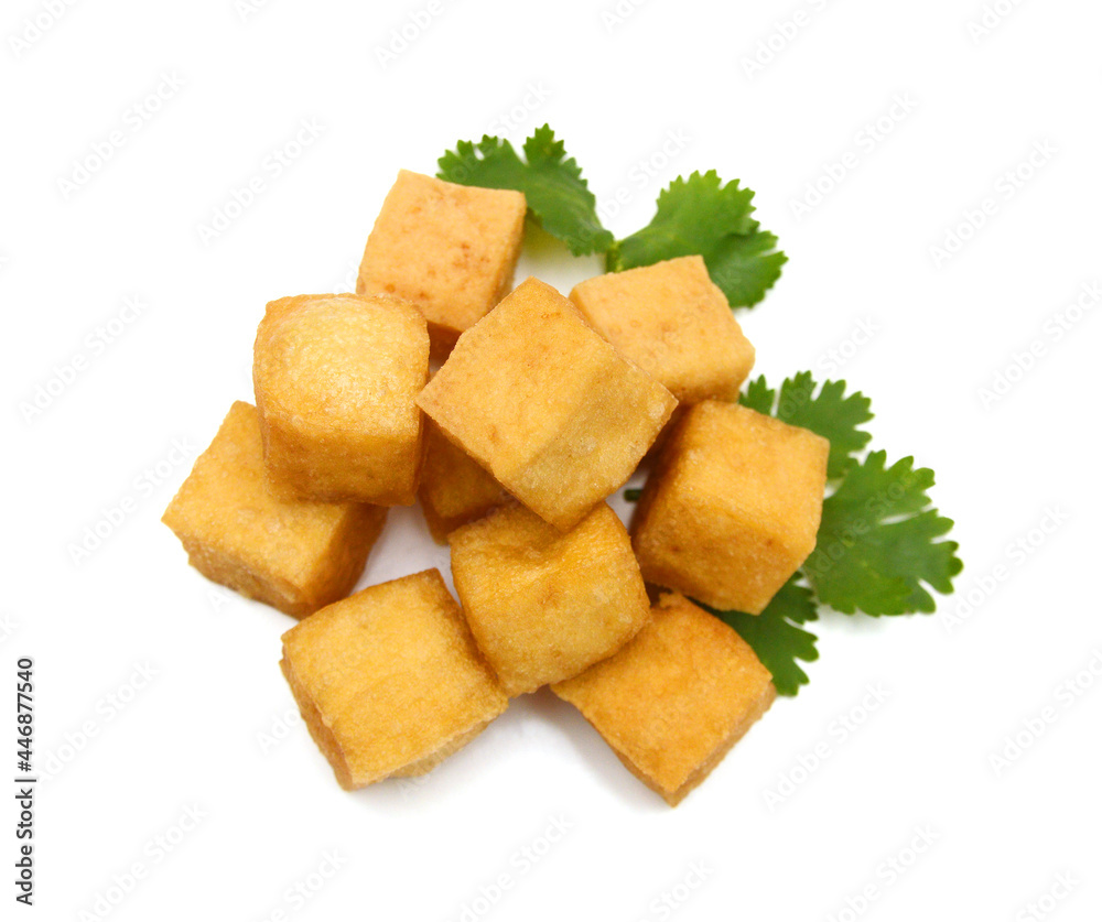 Fried tofu on a white background Fried tofu on a white background
