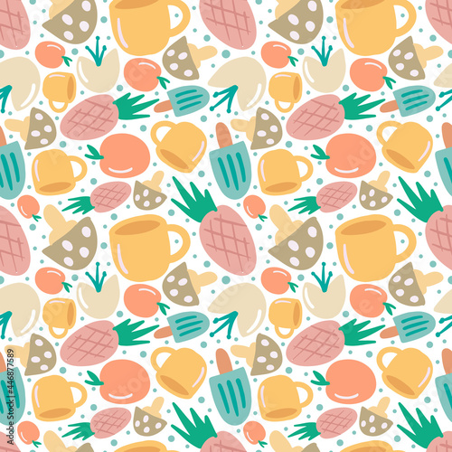 colorful vector pattern with dessert food and cup