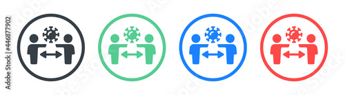 Coronavirus covid-19 outbreak prevention. People keeping distance icon. Distance sign protection. Social distance.