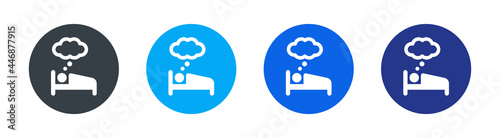 Person sleeping and dreaming on the bed vector icon. Imagination concept
