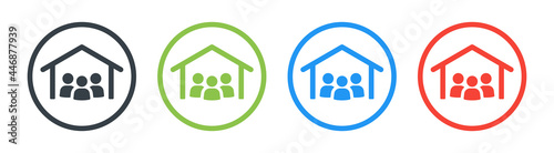 House with group of people icon on circle design. Community concept