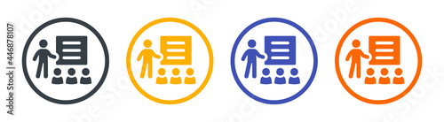 Teacher teaching student in classroom icon. Education concept