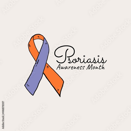 Psoriasis awareness month vector illustration with simple sketch ribbon concept. 