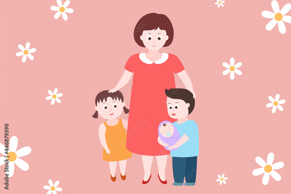 Mother and three children. Newborn baby. Happy Single parent family.
Mother and three children. Newborn baby. Happy Single parent family.