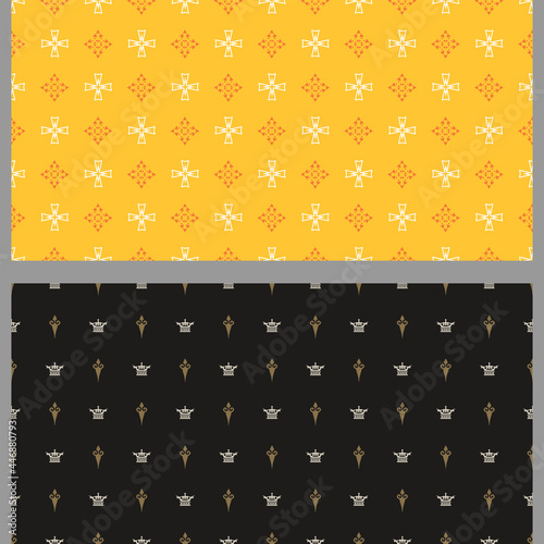 Background patterns with decorative elements. Set. Suitable for decorating book covers, posters, wallpapers, invitations, postcards. Seamless pattern, texture. Colors used: black, gray, yellow