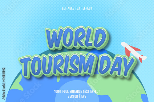 World tourism day editable text effect 3 dimension emboss cartoon style