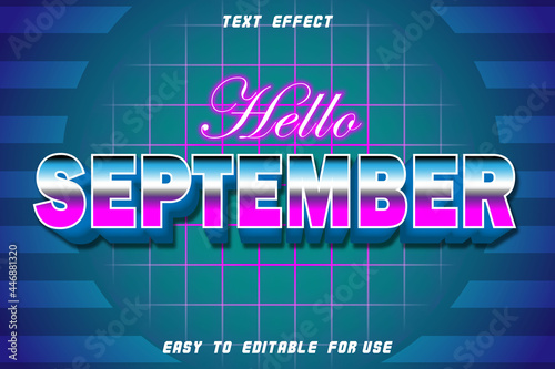 Hello September Editable Text Effect Emboss Retro Style