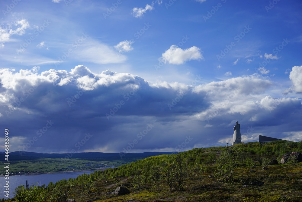 Landscape with a view of the memorial to the Soviet soldier. Landscape with a view of the memorial to the Soviet soldier.
