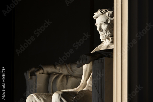 Lincoln statue in high contrast morning light at Lincoln Memorial - Washington D.C. United States of America
