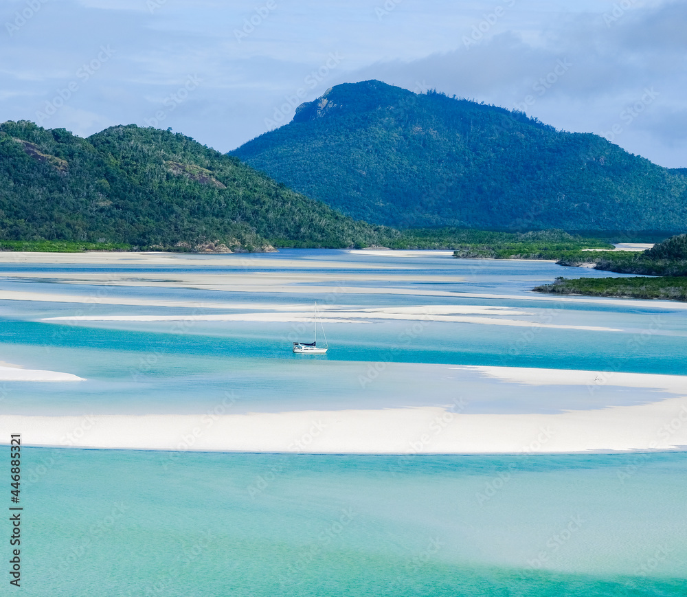 The white sand and turquoise water of Hill Inlet, Whitsunday Island.