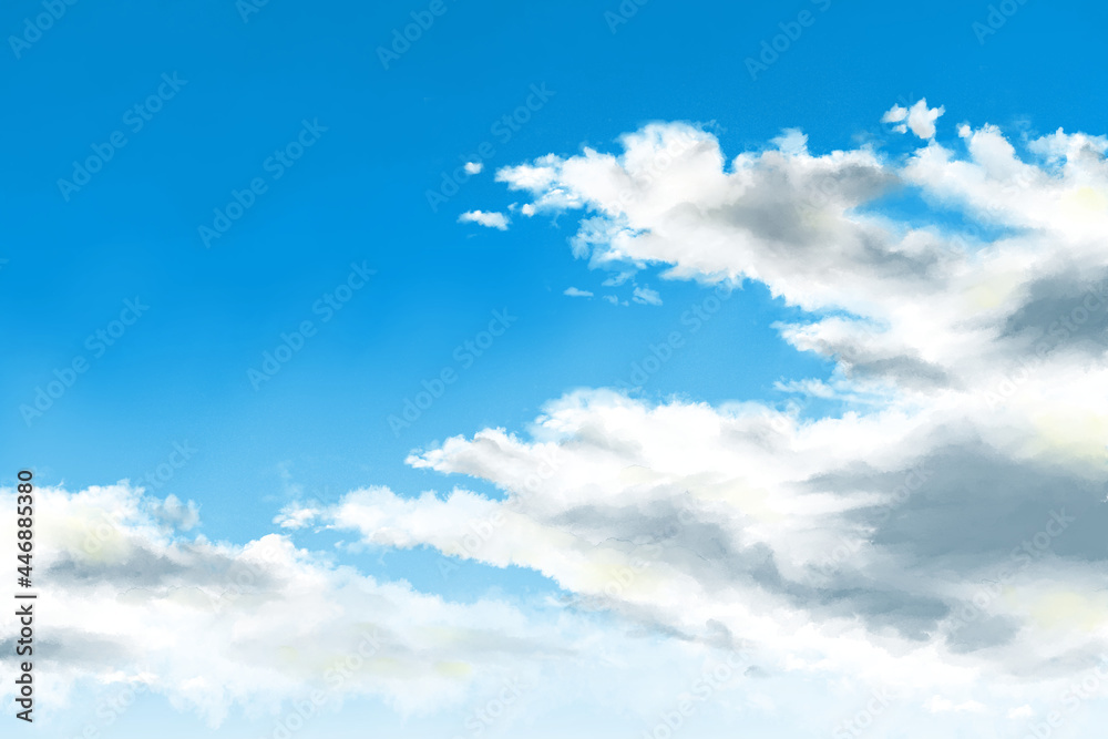 Fototapeta premium summer blue sky with clouds background digital painting illustration