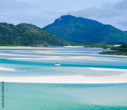 The white sand and turquoise water of Hill Inlet, Whitsunday Island.