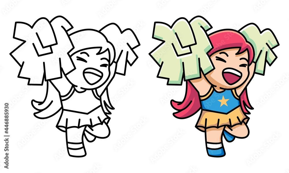 Cute girl cheerleader coloring page for kids Stock Vector | Adobe Stock