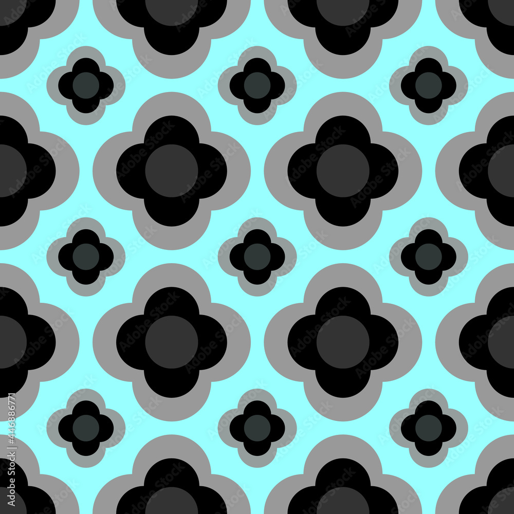 Fototapeta premium Seamless lined gray floral motifs for fabrics and printed products on a light blue background.