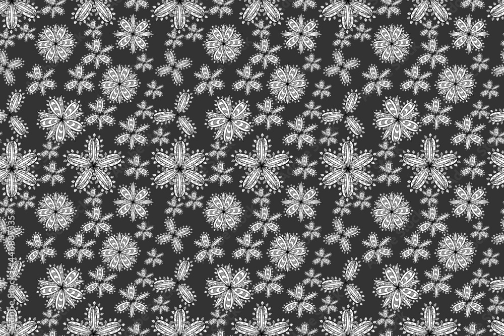 pano seamless raster floral pattern with white doodles flowers