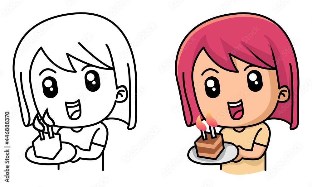 girl with cake on happy birthday party coloring page for kids girl with cake on happy birthday party coloring page for kids