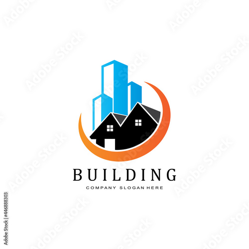 Urban building construction logo icon symbol, house, apartment, city view