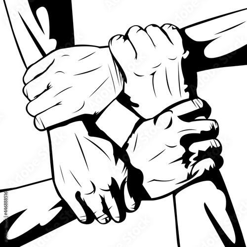 Simple Black and White Illustration of Interracial union