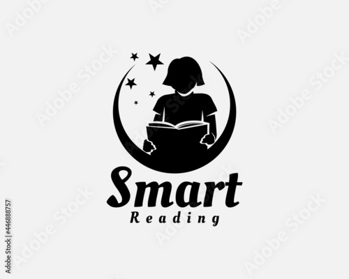 silhouette women reading book reach dream logo template illustration inspiration