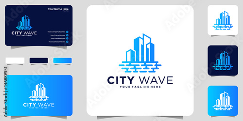 building logo design inspiration and beach waves template and business card design