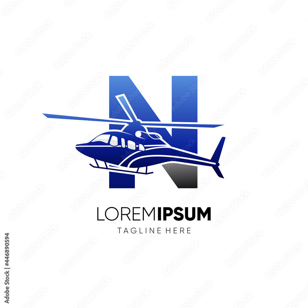 Letter N Initial Helicopter Logo Design Vector Icon Graphic Emblem Illustration