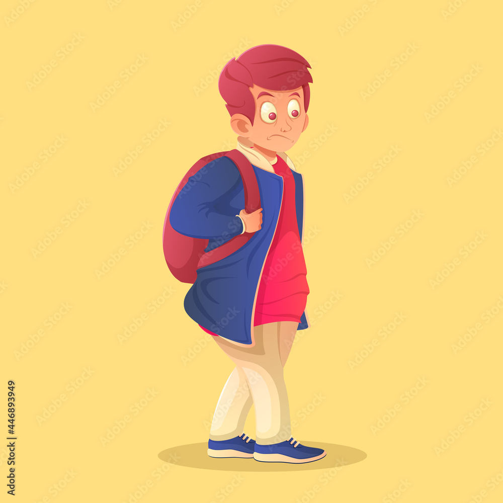 Schoolboy with a backpack. Cartoon illustration.